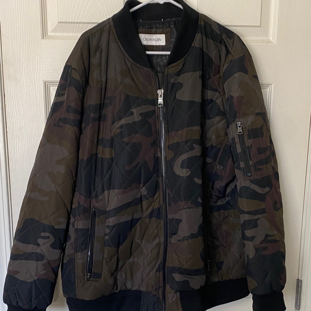 Calvin Klein Camouflage Quilted Bomber Jacket - Olive, Black, Brown